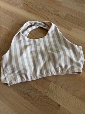 Albion Beige and White Striped Halter Swim Top